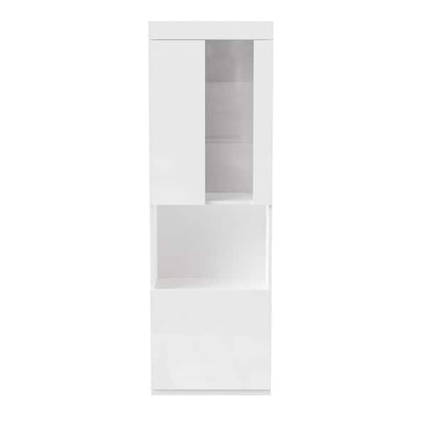 High Gloss White 67 in. H Storage Cabinet with LED Lights, Acrylic Door and Tempered Glass Shelves