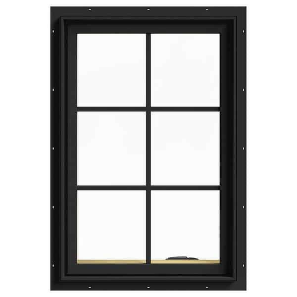 JELD-WEN 24 in. x 36 in. W-2500 Series Bronze Painted Clad Wood Right-Handed Casement Window with Colonial Grids/Grilles
