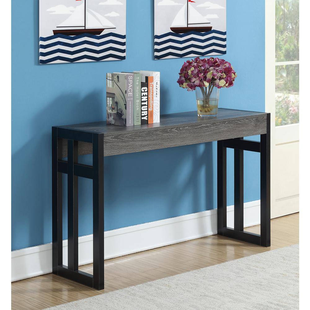 Weathered Gray & Black Solid Wood Console Table with Storage