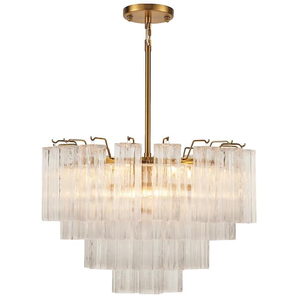 24 in. 8-Light Dimmable Brass Round Kitchen Island Chandelier with Clear Glass Shade for Living Room