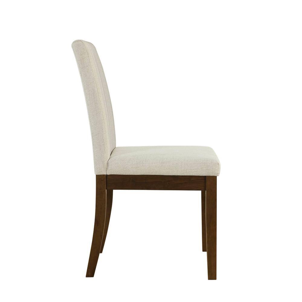 Light Taupe Upholstered Parsons Side Chair with Wood Base