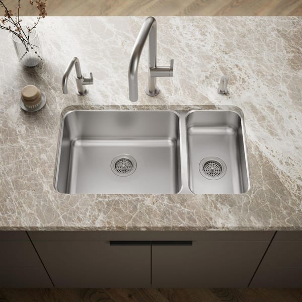 Undertone Undercounter Stainless Steel 31.5 in. 0 hole Double Basin Kitchen Sink