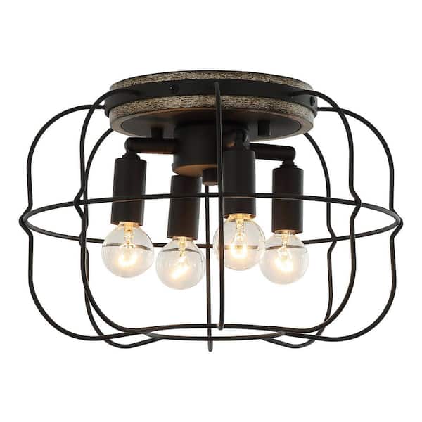 Parrot Uncle 12 in. 4-Light Brushed Black Flush Mount Ceiling Light Fixture  with Metal Open Shade HLC-27147-4A-BK - The Home Depot