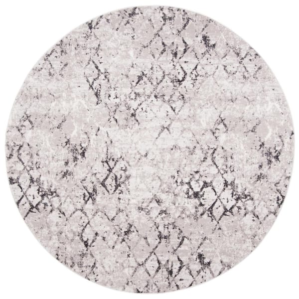 SAFAVIEH Amelia Gray/Light Gray Doormat 3 ft. x 3 ft. Abstract Diamond Round Area Rug