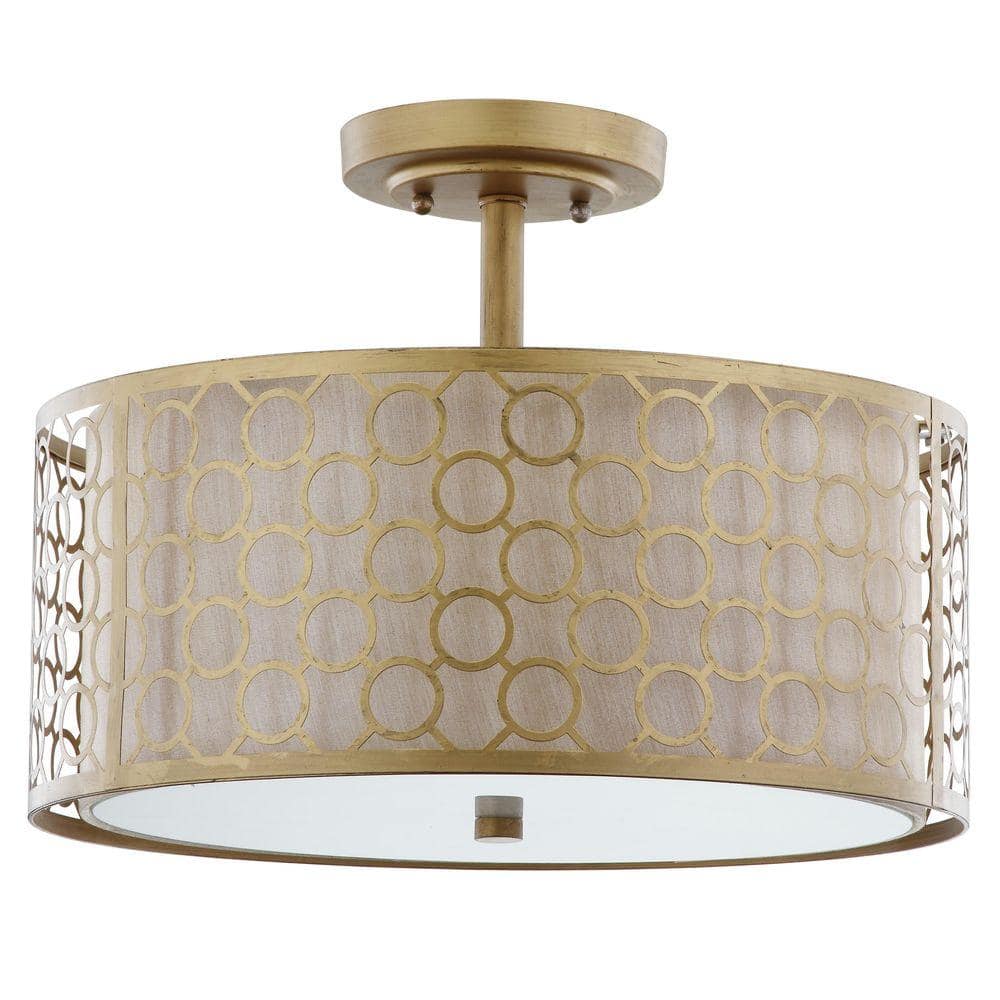 Elegante Antique Gold Drum Ceiling Light with Cream Fabric Shade