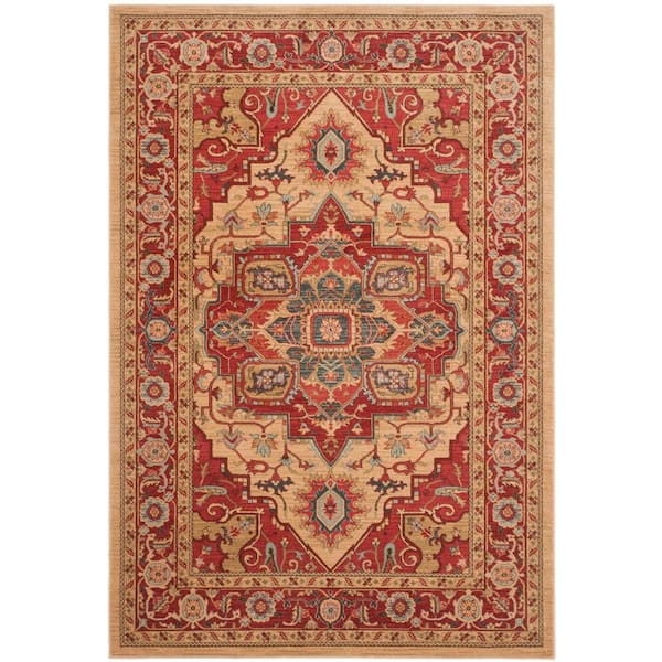 SAFAVIEH Mahal Red/Natural 7 ft. x 9 ft. Floral Border Medallion Area Rug