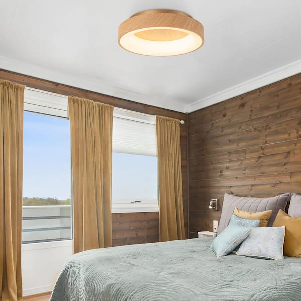 Alethia 15.7 in. Modern Farmhouse Rustic Gold Wood Grain Ceiling Light Round Dimmable Integrated LED Dome Flush Mount