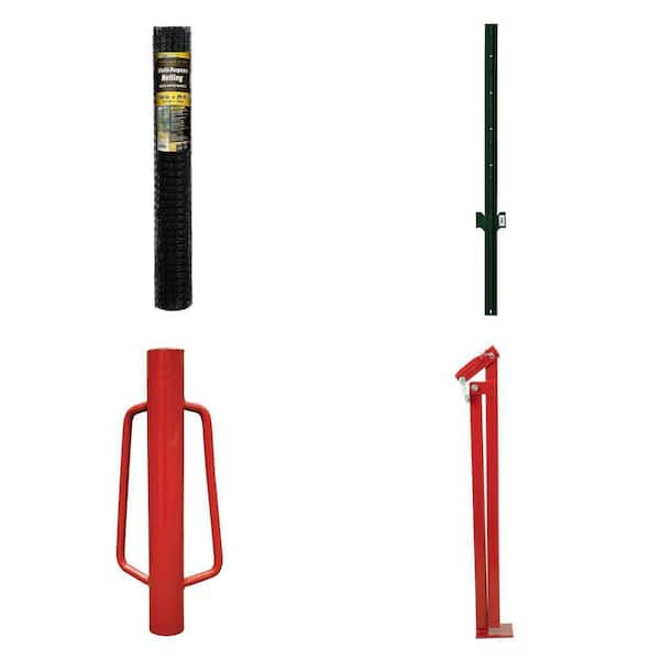 3 ft. x 25 ft. Black Plastic Netting, 4 ft. Steel U Post, Post Driver and Fence Puller Combo