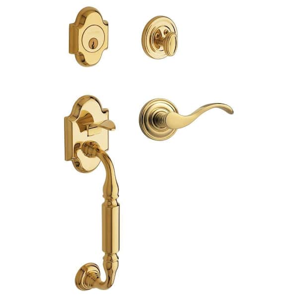 Baldwin Canterbury Single Cylinder Lifetime Polished Brass Left-Handed Door Handleset with Wave Door Lever