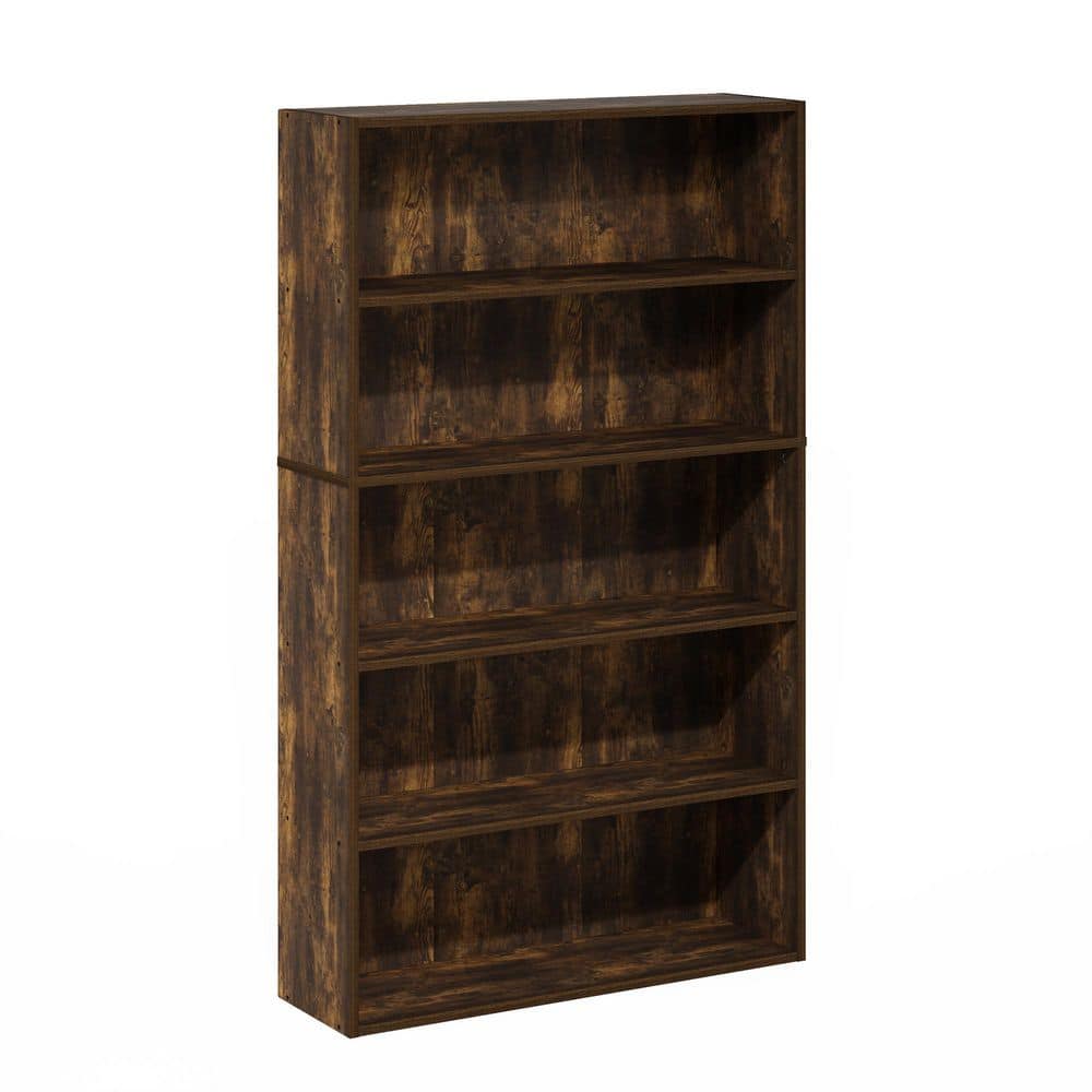 Furinno Pasir 52.68 in. Tall Amber Pine Wood 5-Shelf Wide Bookcase