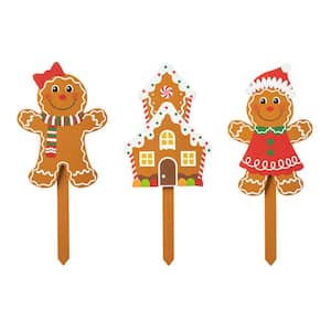 15 in. H Wooden Gingerbread Man Yard Stake (Set of 3)
