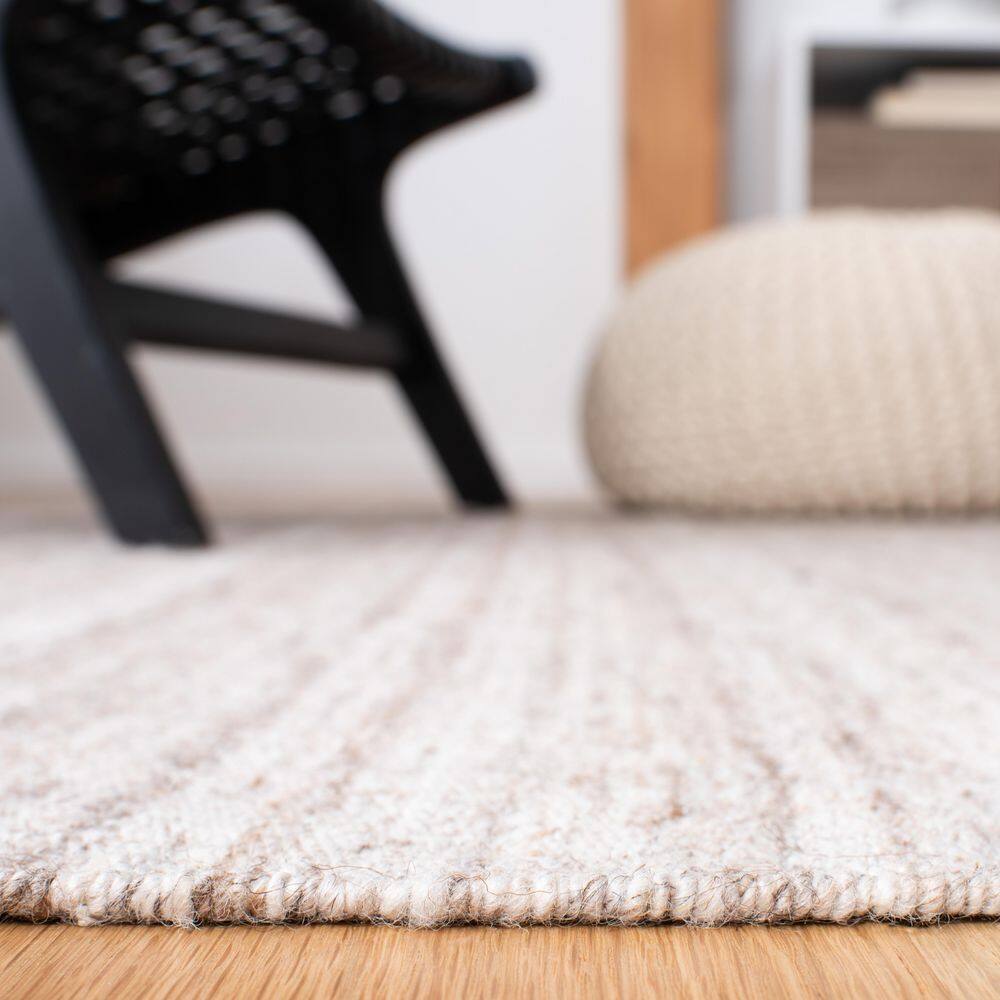 Ivory and Brown 7' Square Handmade Wool Kilim Area Rug