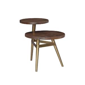 Josie 30 in. W Brown and Gold Round Wood Top Side Table (2-Tiered)