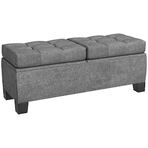 35.75 in. End of Bed Bench with Button Tufted Design, Upholstered Ottoman Bench, Wood Legs for Bedroom, Gray