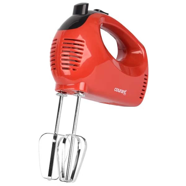 Better Chef Electric Hand Mixer | 5-Speed | Stainless Beaters & Hooks | Attachment Holder | 150-Watt (Red)