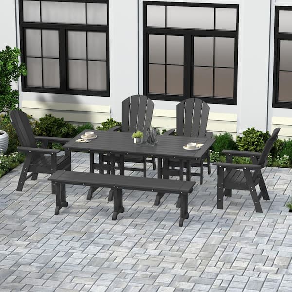 Laguna Gray 6-Piece HDPE Plastic Outdoor Dinning Set with Bench