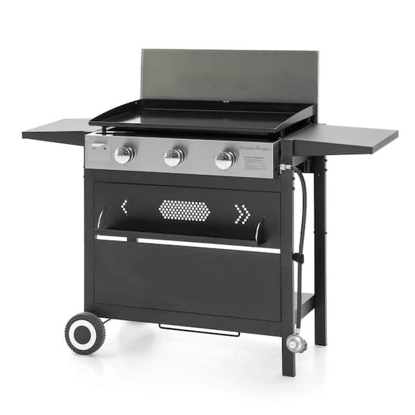 PHI VILLA 3-Burner Propane Flat Top Grill Griddle in Black with