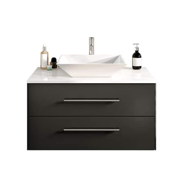 Wave 30 in. Single Sink Floating Espresso Bath Vanity with White White Quartz Top (Assembled)