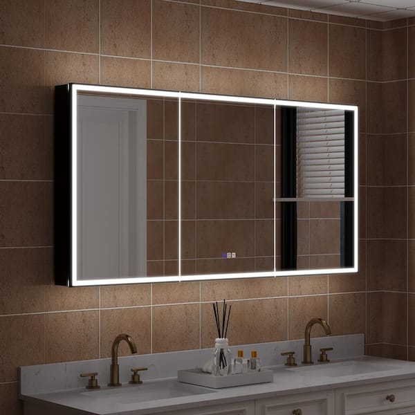 60 in. W x 30 in. H Rectangular Aluminum Recessed/Surface Mount LED Medicine Cabinet with Mirror, Socket, USB Outputs