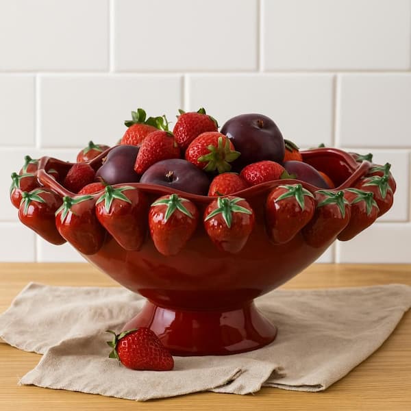 Randy Glossy Red Abstract Ceramic 11 in. Decorative Bowl