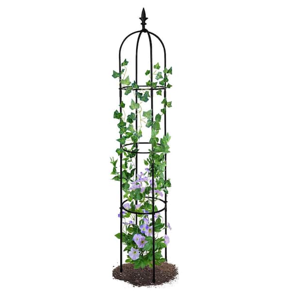 ITOPFOX 64.2 in. Light-weight Rustproof Black Plastic Coated Metal Tall Tower Garden Obelisk Trellis Stand