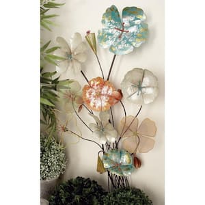 18 in. x  37 in. Metal Multi Colored Floral Wall Decor
