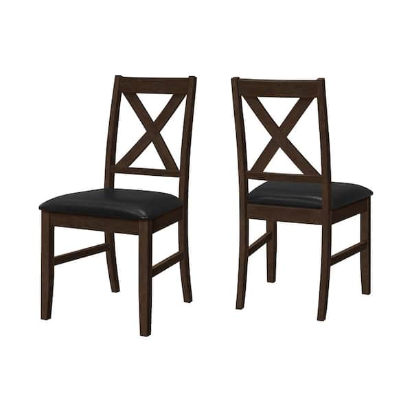 Unbranded Black Leather Look Dining Chair Set of 2 with Brown Solid Wood