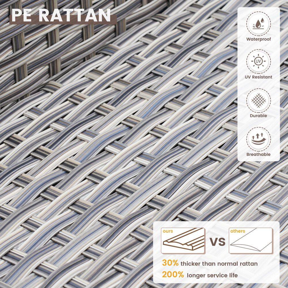 Close-up of the gray woven PE rattan material.
