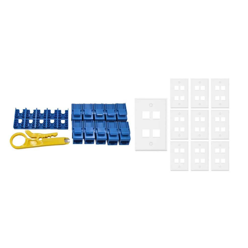 10-Pack 1-Gang White Keystone Plastic Wall Plates 4-Port & 10 Cat 6A RJ45 Keystone Jacks Blue price history on PriceWatchPro
