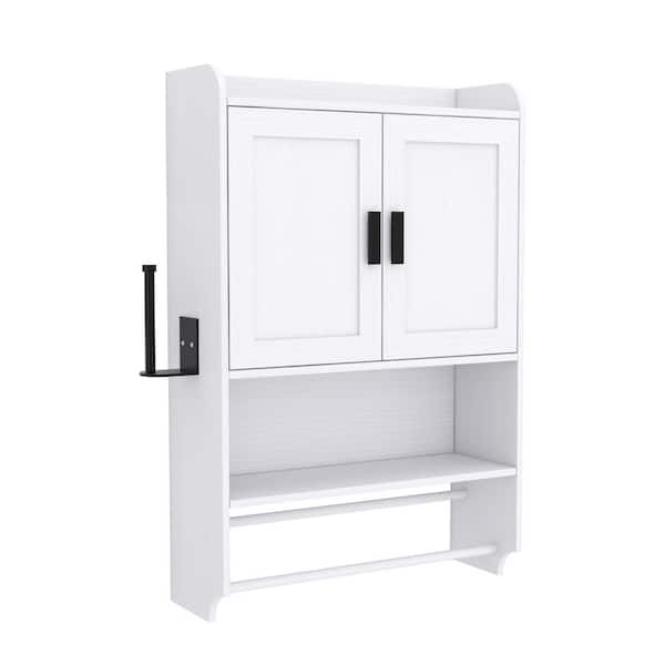 8 in. W x 22 in. D x 32 in. H Bathroom Linen Cabinet with Adjustable Shelves, Towel Bar and Paper Towel Holder, White