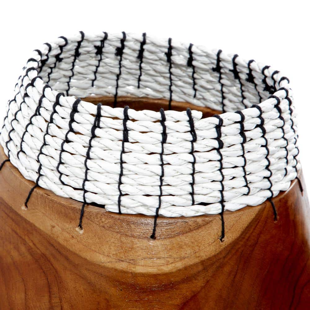 Bohemian Teak & Seagrass 9" Decorative Bowl Set with Stand