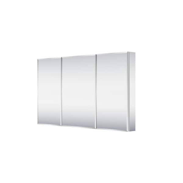 52 in. W x 30 in. H Rectangular Bevel Medicine Cabinet with Mirror in Silver with Adjustable Shelves, Soft-Close, Combo