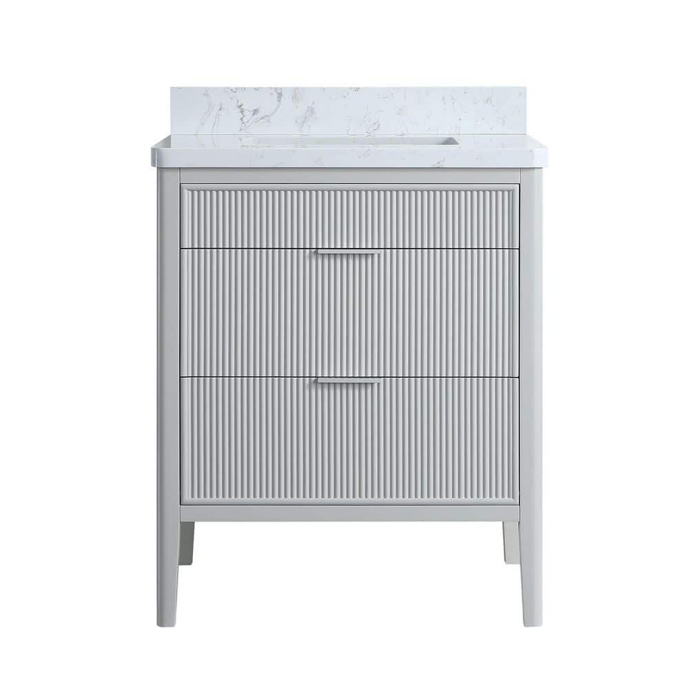 30 in. Light Gray Solid Wood Freestanding Bath Vanity with White Carrara Marble Top, Backsplash, Fully Assembled price history on PriceWatchPro