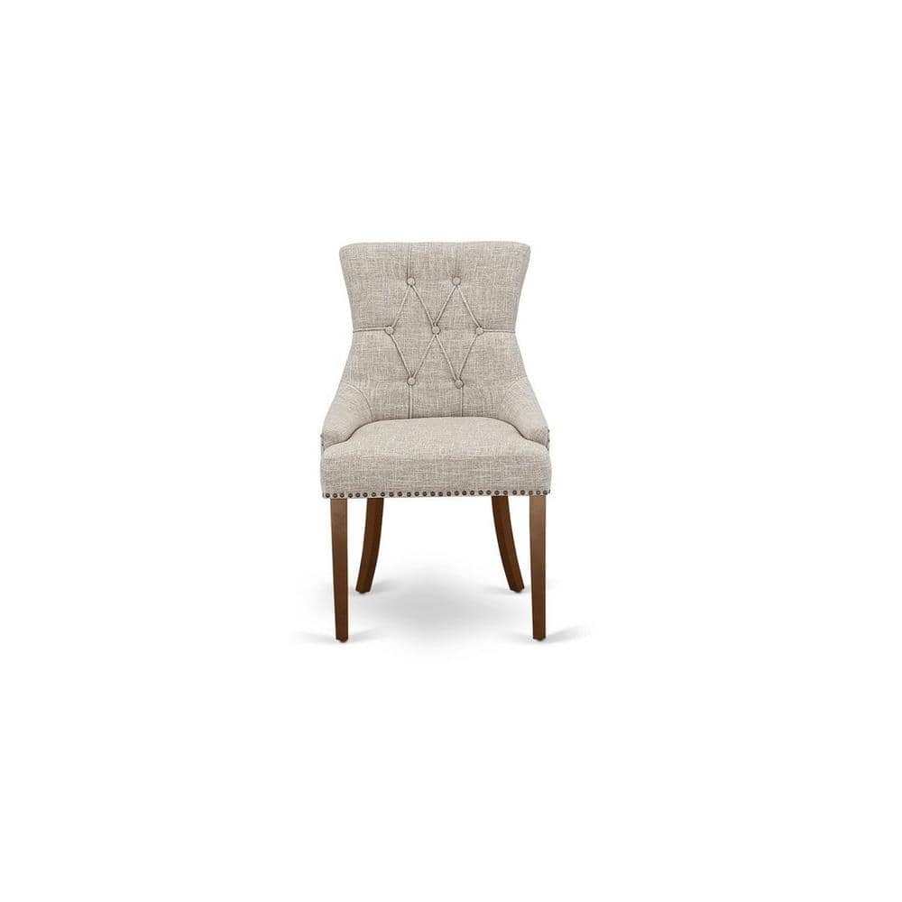 Beige Linen and Mahogany Wood Parsons Side Chair Set