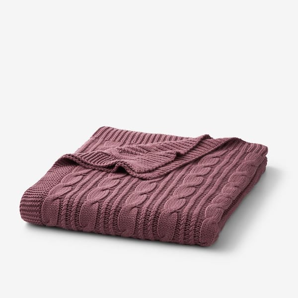 Chunky Cable Knit Rose Cotton Woven Throw Blanket