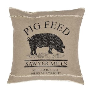 Sawyer Mill Charcoal Grey And Khaki Pig Farmhouse 18 in. x 18 in. Throw Pillow