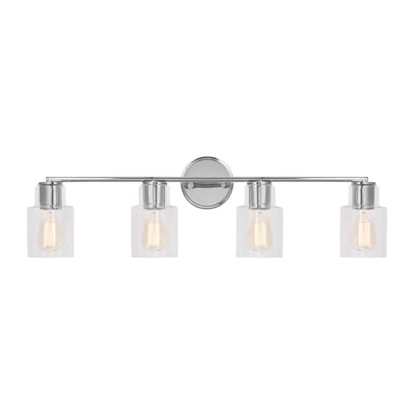 SCOTT LIVING Sayward 32.375 in. W x 9.625 in. H 4-Light Chrome Bathroom Vanity Light with Clear Glass Shades
