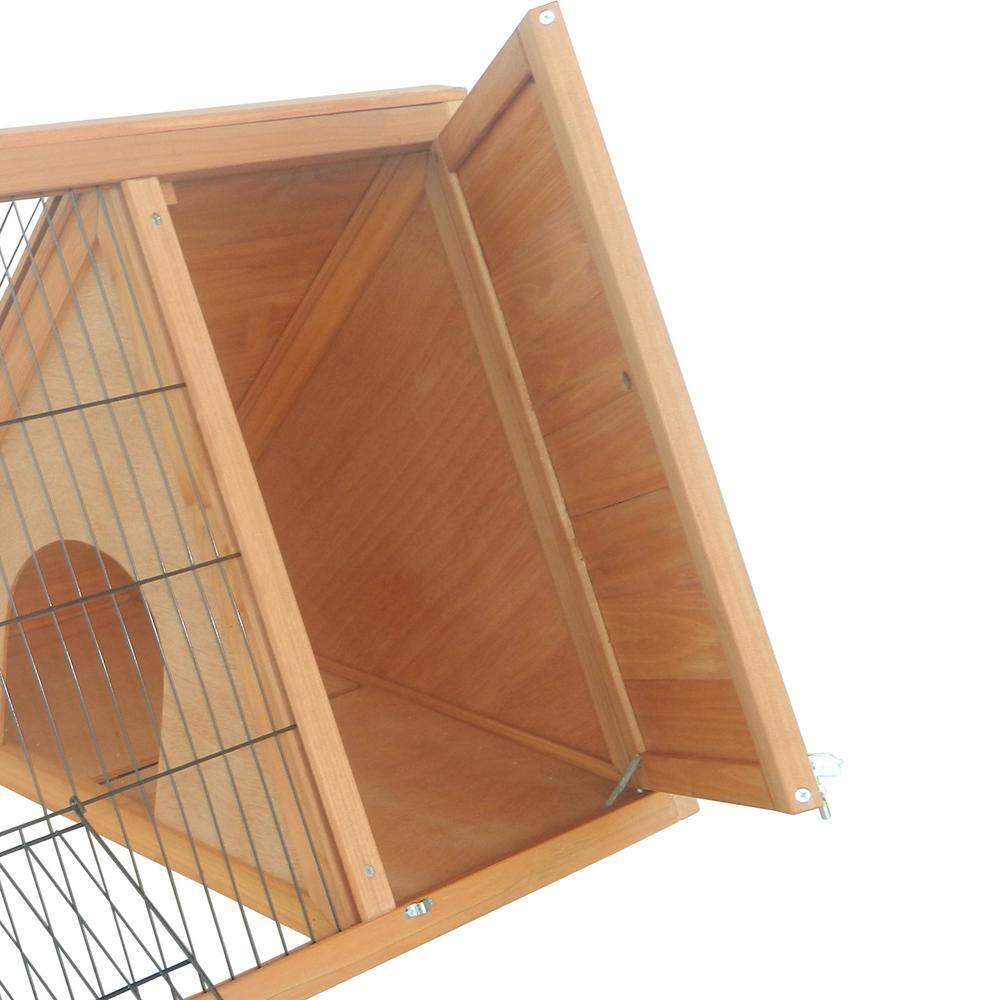 Natural Wood and Iron A-Frame Guinea Pig Hutch with Run