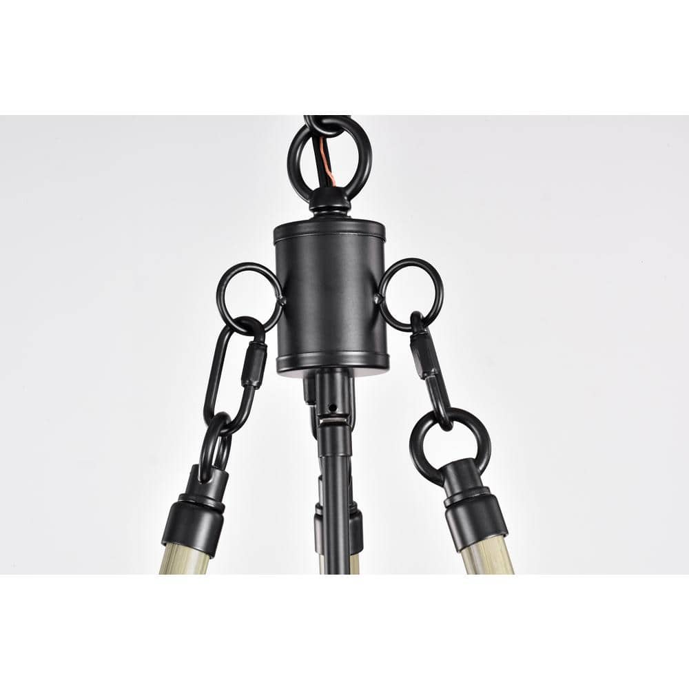 Black Antique Silver Bamboo Drum Chandelier 19 in. x 69 in.