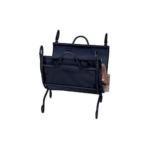 Black Decorative Firewood Rack with Removable Canvas Log Carrier