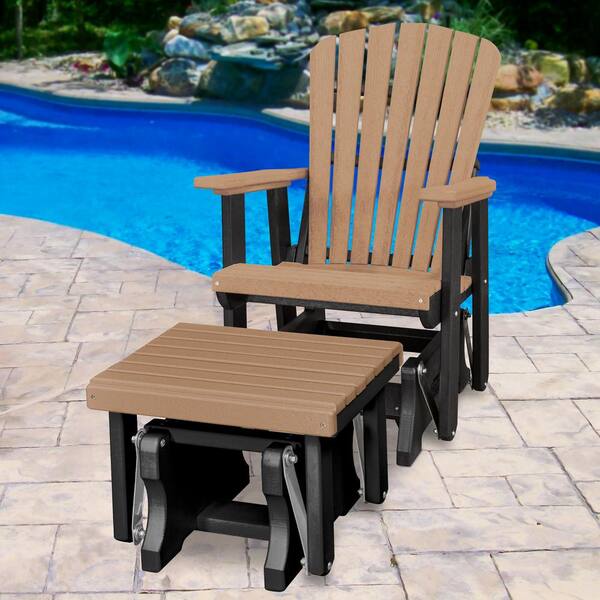 American Furniture Classics Adirondack Series 27 in. 1 Person Black Frame High Density Plastic Outdoor Glider with Gliding Ottoman 515 601CBK