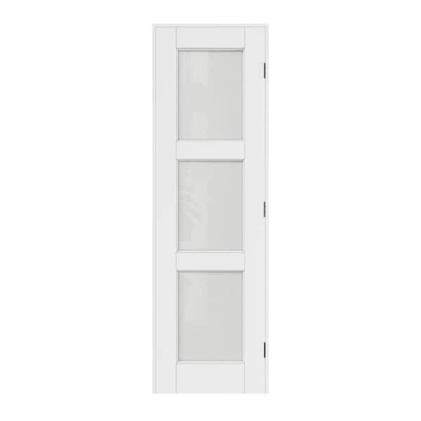 ARK DESIGN 24 in. x 80 in. 3-Lite Frosted Glass Left White Solid Core Wood Single Interior Door Kit with Quick Assemble Jamb