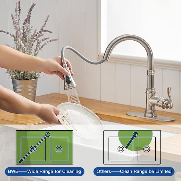 Kitchen Faucets, Kitchen Faucet with Pull Down Sprayer, High Arc Single  Handle Kitchen Sink Faucet with Water Lines, Brushed Nickel Kitchen Faucet