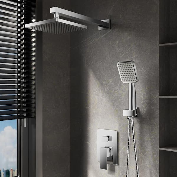 2-Spray Patterns 8 in. Wall Mount Dual Shower Heads with Rough- in Valve in Chrome