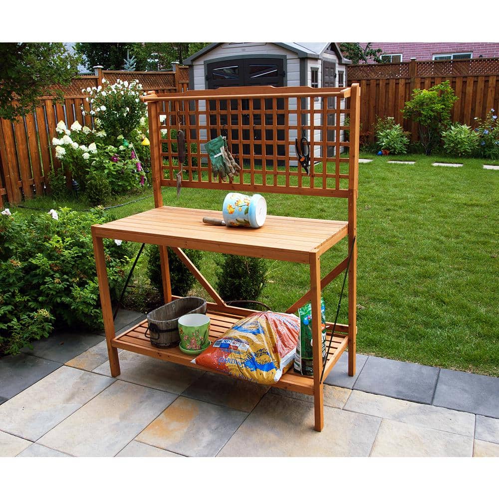 Natural Canadian Hemlock Foldable Potting Bench with Storage