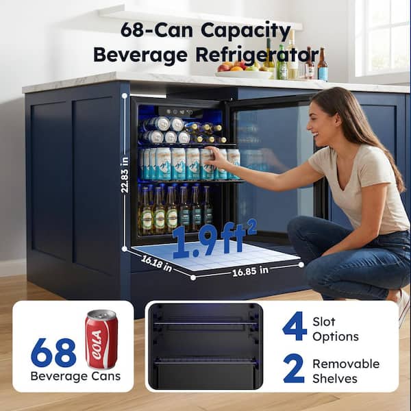 17 in. Single Zone 68-Cans Freestanding/Countertop Beverage Refrigerator Cooler Fridge in Black with Digital Thermostat