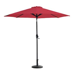 Sunshadow 9 ft. Market Tilt and Crank Table Patio Umbrella with Round Resin Base in Red