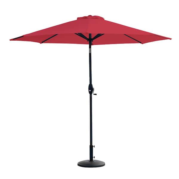 WESTIN OUTDOOR Sunshadow 9 ft. Market Tilt and Crank Table Patio Umbrella with Round Resin Base in Red