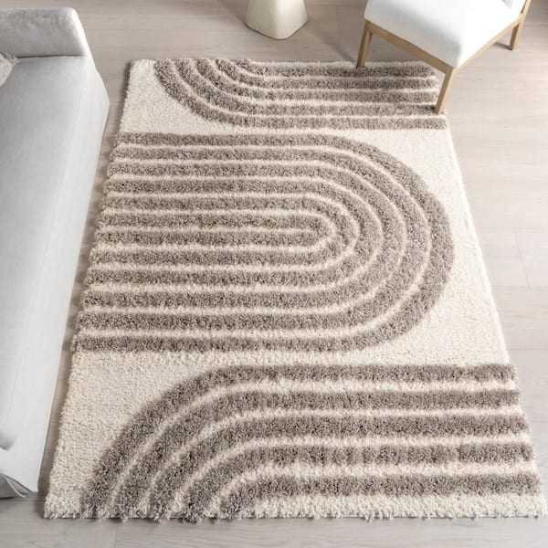 Charlee Textured Arcs Beige 9 ft. x 12 ft. Indoor Area Rug