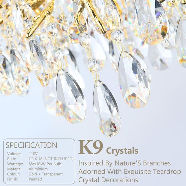 Miles Lightings 59 in. 18-Lights Gold Luxury Crystal Linear